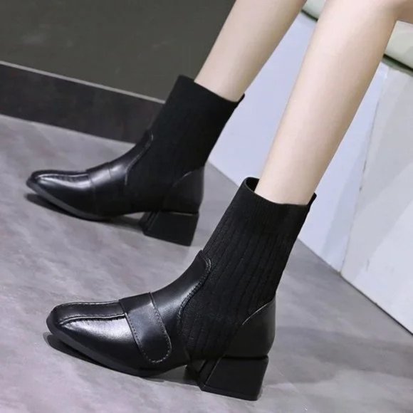 New women's boots square sleeve ankle boots fly woven heel boots - Picture 2 of 7